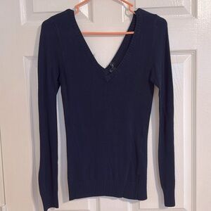 Dark blue long sleeve sweater with V neck - size small